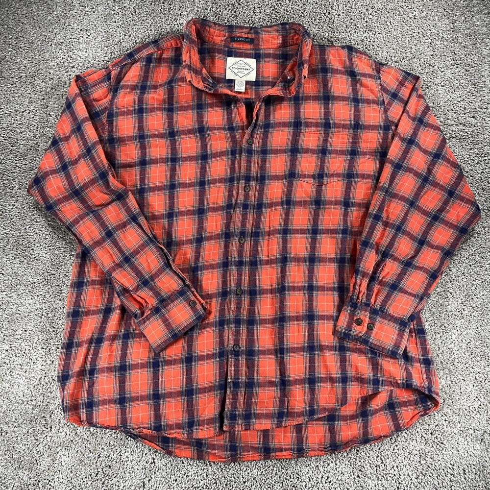 St Johns Bay Mens XXL Red Plaid Flannel Shirt Long Sleeve Cotton Classic Fit - Picture 1 of 7